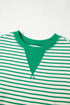 Bright Green Contrast Detail Striped Ruffle Short Sleeve Top