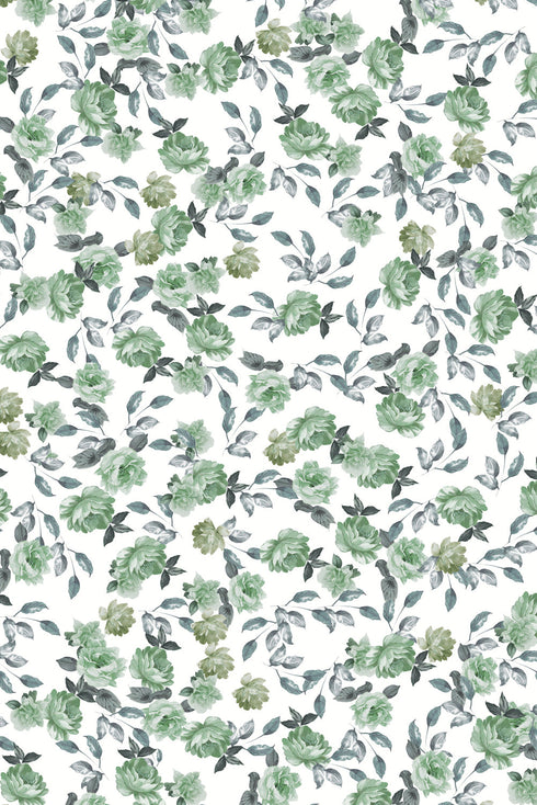 Green Raw Seam Floral Color Block Patchwork Crinkled Wide Leg Pants