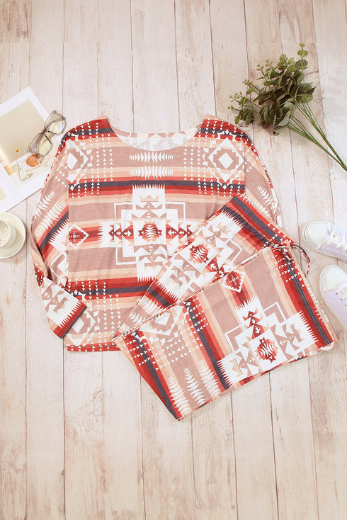 multicolour-aztec-print-puff-sleeve-pullover-and-pants-lounge-outfit
