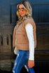 Smoke Gray Color Block Liner Patchwork Snap Button Zip Up Winter Vest