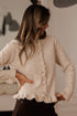 Oatmeal Ruffle Trim Gold Button Sweater Cardigan
