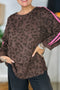 Brown Leopard Print Varsity Striped Trim Long Sleeve Top