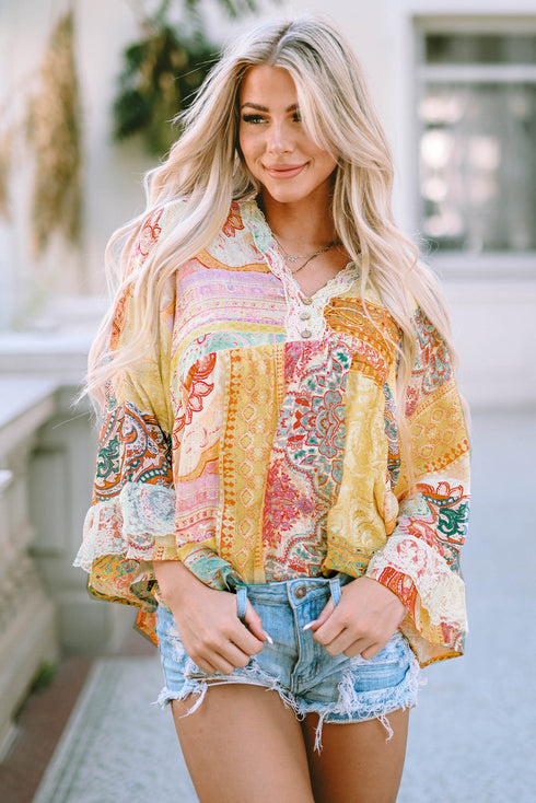 map-printed-v-neck-casual-long-sleeve-blouses