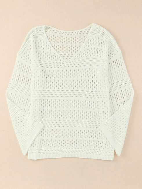white-hollow-out-crochet-v-neck-pullover-sweater