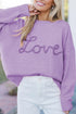 Orchid Petal Corded Love Script Graphic Baggy Sweater