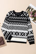 Black Abstract Print Pullover Sweater
