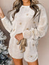 white-plush-star-pattern-long-sleeve-pullover-and-shorts-lounge-set