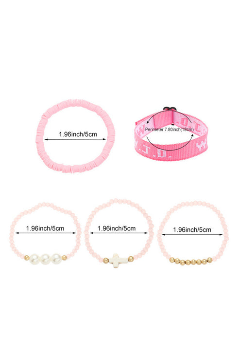 Pink WWJD Faith Prompt Mix Beading 5pcs Bracelet Set