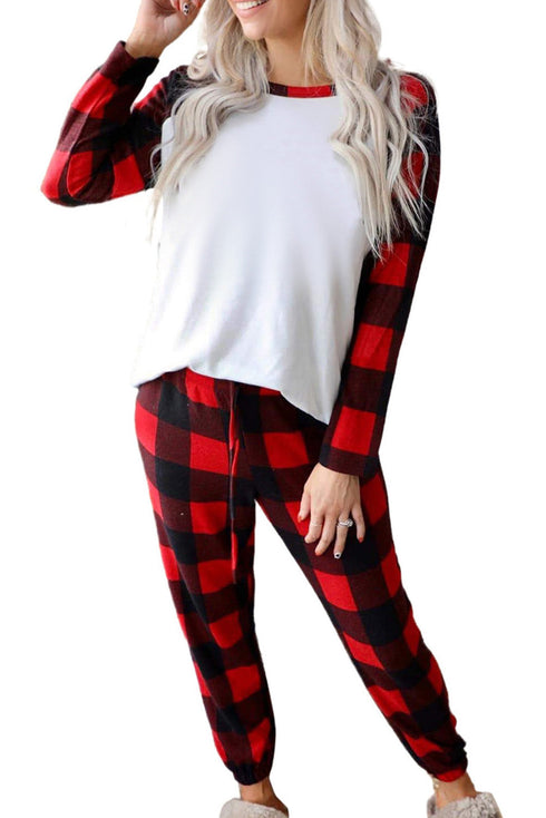 fiery-red-plaid-raglan-sleeves-top-and-drawstring-pants-lounge-set