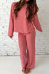 Red Stripe Drop Shoulder Long Sleeve Top Lounge Pants 2pcs Set