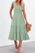Green Shirred Pleated Square Neck Sleeveless Midi Dress