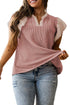 Fushia Plus Size Contrast Frilled Neckline Ruffled Short Sleeve Ribbed Textured Blouse