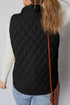 Black Flower Shape Quilted Snap Button Zip Up Winter Vest