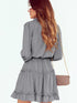 Gray V Neck Long Sleeve Ruffle Tiered Mini Dress