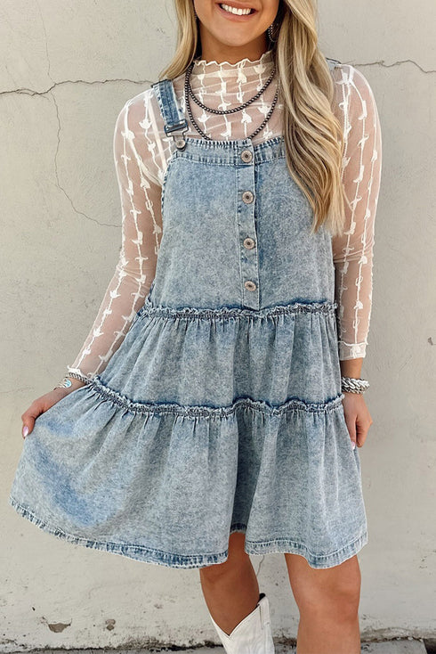 Dusk Blue Light Wash Tiered Flowy Overall Denim Dress