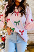 Pink Sequined Bow Valentine Round Neck Sweatshirt