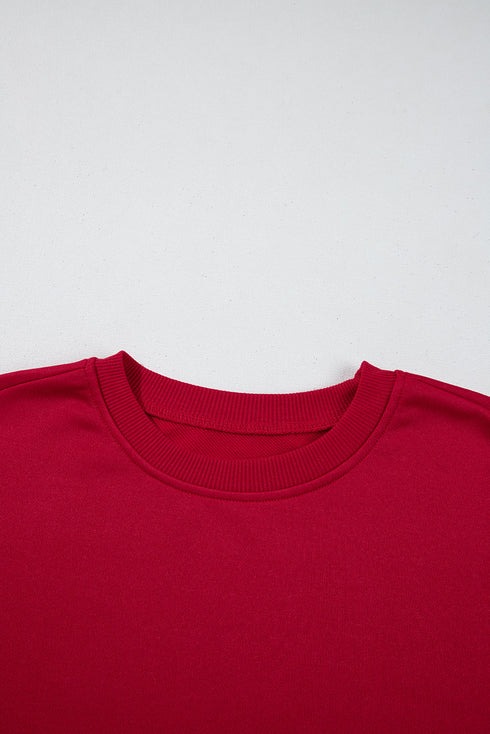 Fiery Red Contrast Bow Decor Dropped Sleeve Crewneck Sweatshirt