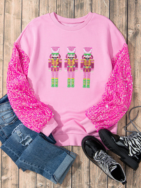 pink-christmas-nutcracker-graphic-sequin-sleeve-sweatshirt