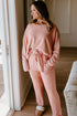 Apricot Pink Exposed Seam Drop Shoulder Pullover Drawstring Pants Lounge 2pcs Set