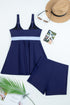 Navy Blue Color Block Patchwork Bow Knot Detail Sleeveless Swim Dress