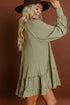Laurel Green Jacquard Frilled Ruffled Long Sleeve Mini Dress