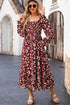 Red Floral Print Long Sleeve Square Neck Smocked Maxi Dress