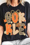 Black GOBBLE Leopard Letter Print Turkey Bow Graphic T Shirt