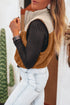 Chestnut Color Block Plush Patchwork Zipper Stand Neck Vest