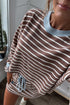Brown Stripe Contrast Webbing Patchwork Cropped Long Sleeve Top Drawstring Mini Skirt Set