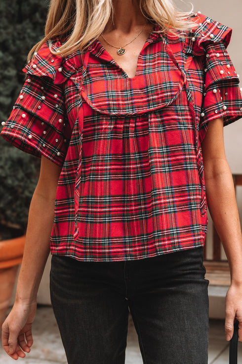 plaid short sleeve blouse
