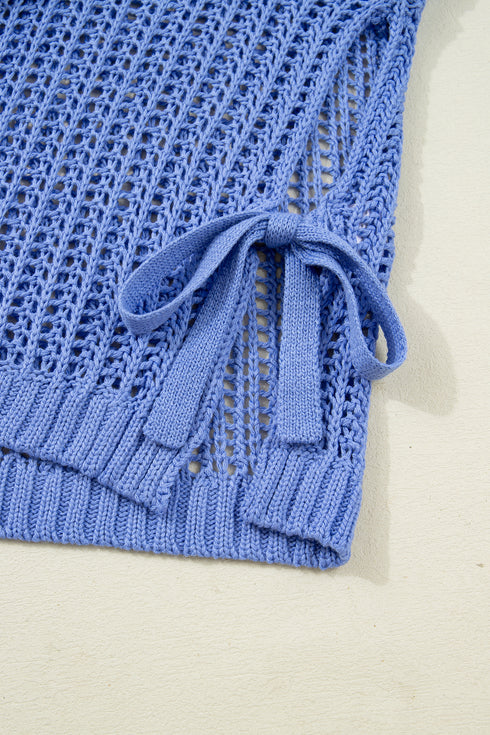 Ashleigh Blue Plus Size Open Knit Bow Tie Short Sleeve Sweater