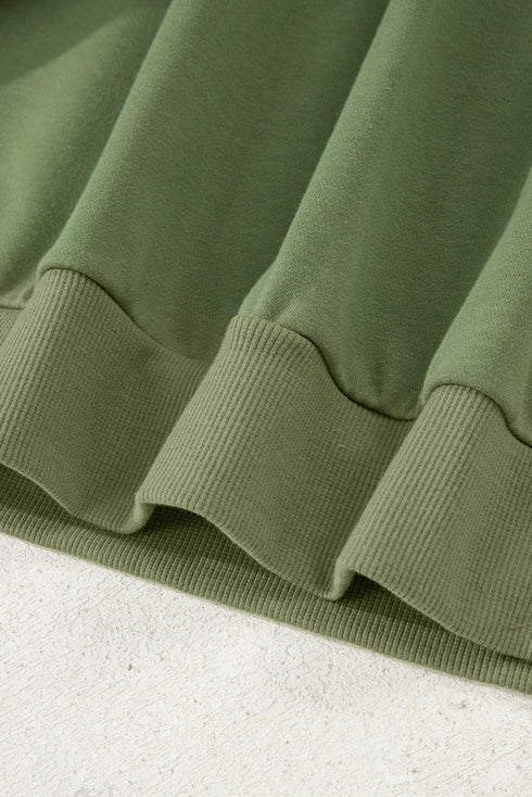 Vineyard Green Contrast Striped Patchwork Zip Collar Pullover Sweatshirt