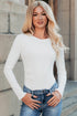 White Ribbed Long Sleeve Crew Neck Solid Color Bodysuit