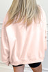 Apricot Pink Valentines Bow Heart Embroidered Mock Neck Sweatshirt