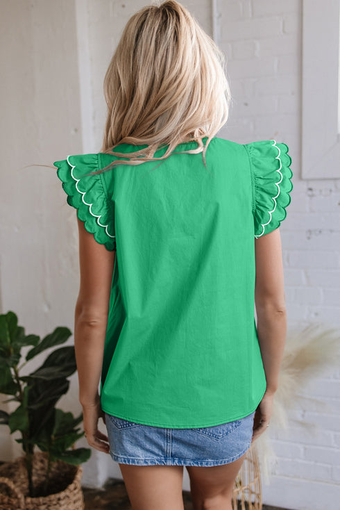 green v neck blouse