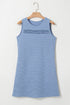 Beau Blue Solid Color Textured Lace Hollowed Detail Sleeveless Mini Dress