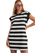 Black Stripe Cap Sleeve Shift T Shirt Dress