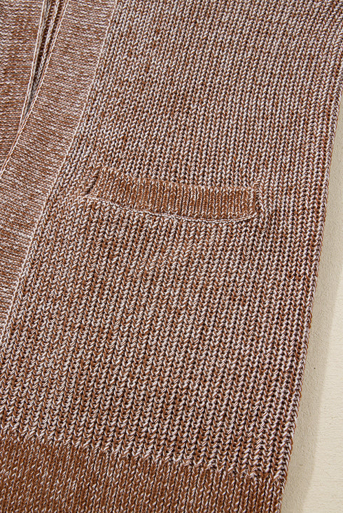 Straw Yellow Solid Open Knit Cardigan with Pockets