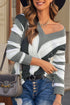 zip-up-v-neck-striped-sweater