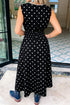 Black Polka Dot Print Contrast Trim V Neck Zip Up Sleeveless Dress