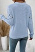 Beau Blue Mixed Texture Knit Flower Embroidered Detail Casual Sweater
