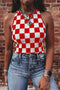 Red Checkerboard Printed Slim Tank Top