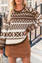 Brown Abstract Print Pullover Sweater