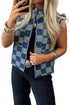 Beau Blue Checkered Ruffle Trim Button Down Denim Vest