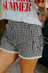 Black Gingham Lace Trim Shorts with Pouch Pockets