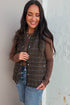 Green Retro Plaid Snap Button Zip Up Winter Vest