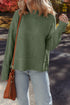 Mist Green Waffle Texture Knit Ribbed High Neck Drop Shoulder Sweater