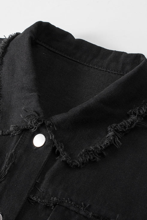 black-sequin-sleeve-pocketed-raw-hem-denim-jacket
