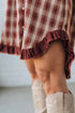 Red Plaid Print Ruffled Long Sleeve Patchwork Hem Mini Shirt Dress