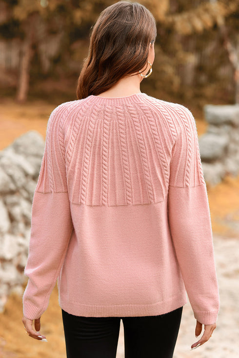 Light Pink Solid Color Textured Detail Button Down Long Sleeve Sweater Cardigan